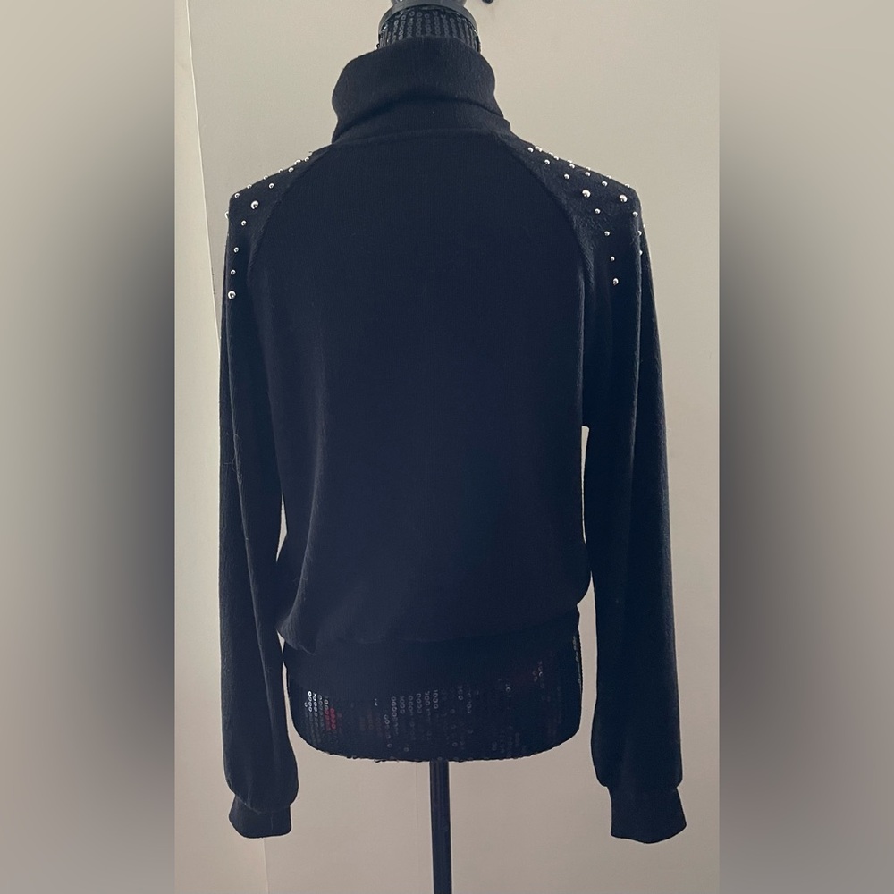 Zara Black Turtleneck Sweater with Studded Drop Shoulders Size Medium - Picture 4 of 12